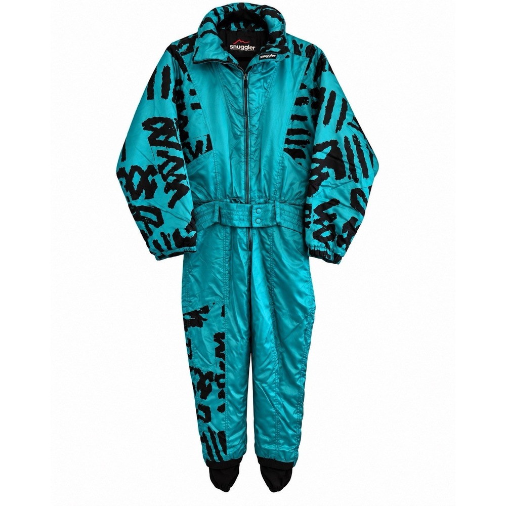Vintage 80s Snuggler Ski Wear Seattle Teal Black One Piece Ski Suit Snowsuit